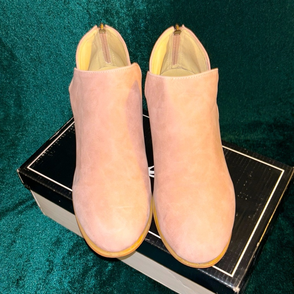 Faux Suede Booties, Light Pink, Back Zip, Size 42 (USA 10 - 10.5)